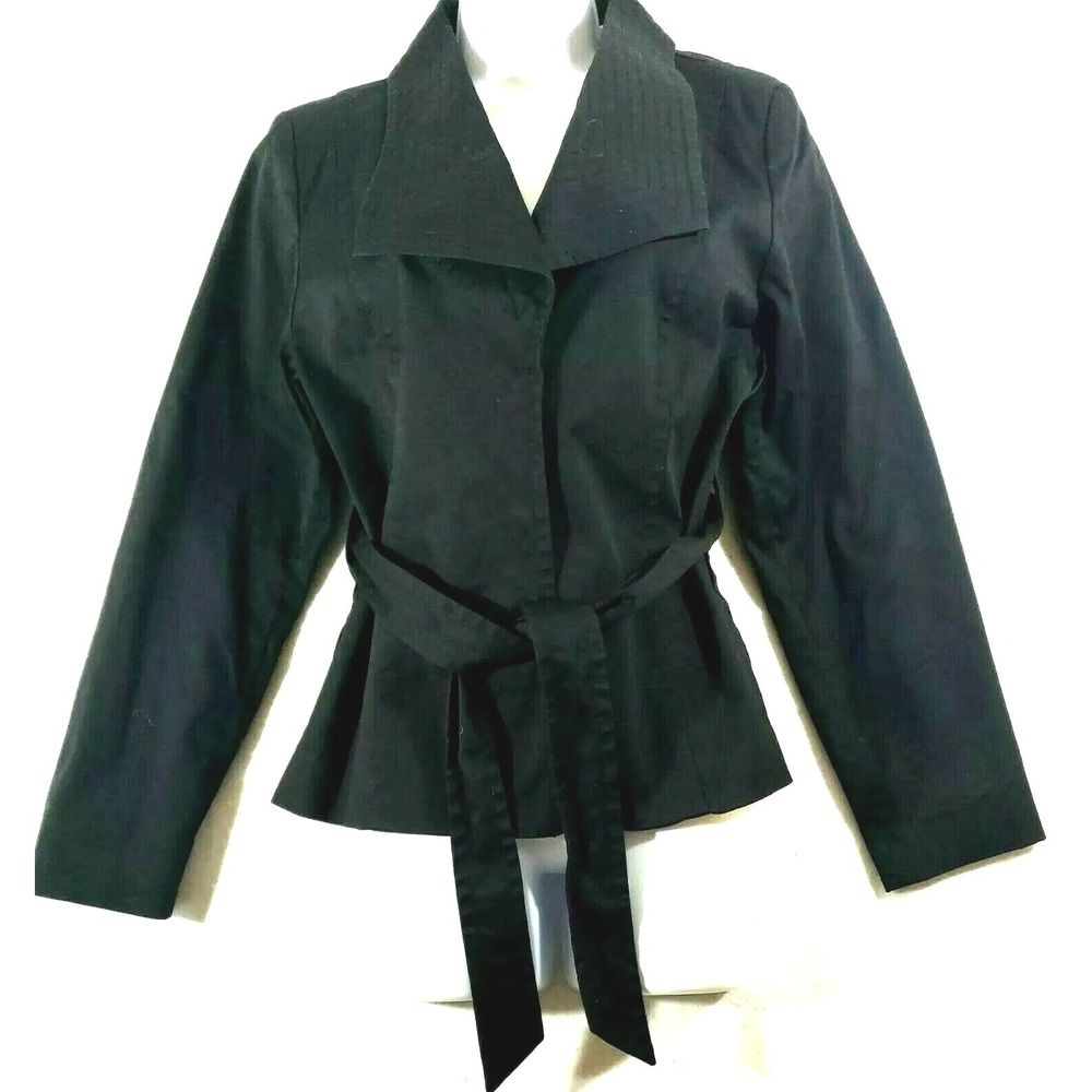 Victor Costa Occasion Jacket Women's M Belted Satin Lined Snap Closure Black